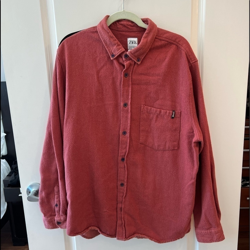 Zara Men's SZ XL Red Long Sleeve Button up Shirt